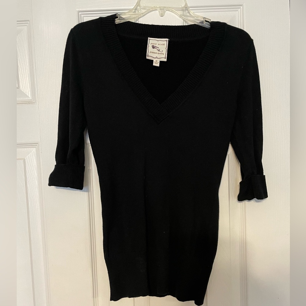 Pink rose women’s M black sweater 3/4 sleeves